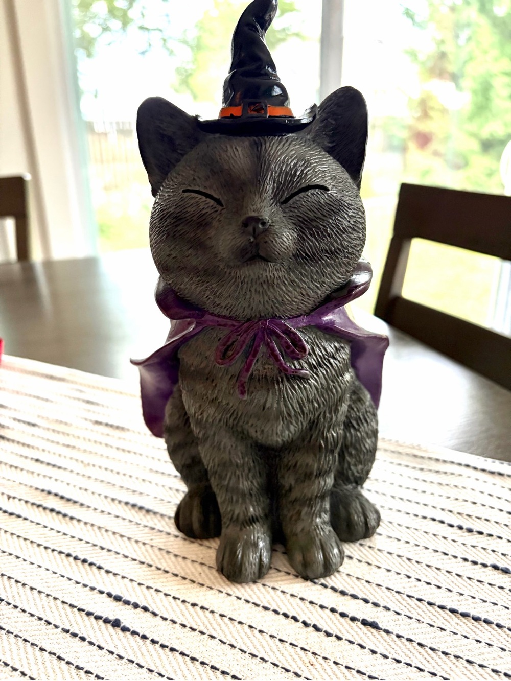 Marshalls Black Cat Halloween Figurine with Purple Cape and Hat Accent